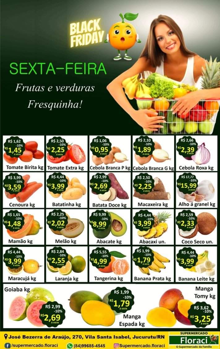 Sexta com ofertas em frutas e verduras é aqui no SUPERMERCADO FLORACI –  Rede Seridó